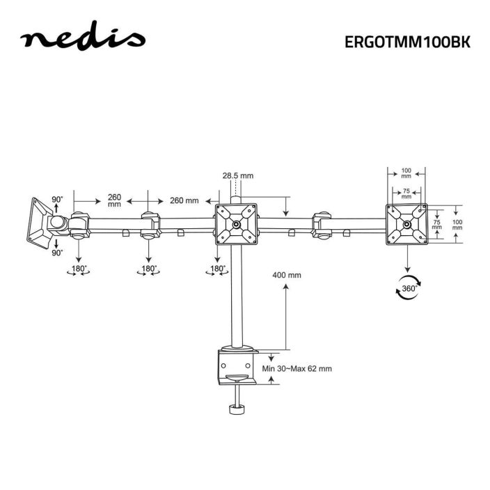 Nedis Monitorin Poytateline 3 Naytto / 14-24&quot; Ergonomisen Nedis®-nayttotelineen ansiosta voit saataa nayttosi haluamallesi