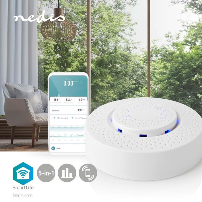 Nedis SmartLife-ilmanlaatumittari | Wi-Fi SmartLife-ilmanlaatumittari | Wi-Fi | Formaldehydi (HCHO) / Haihtuvat orgaaniset