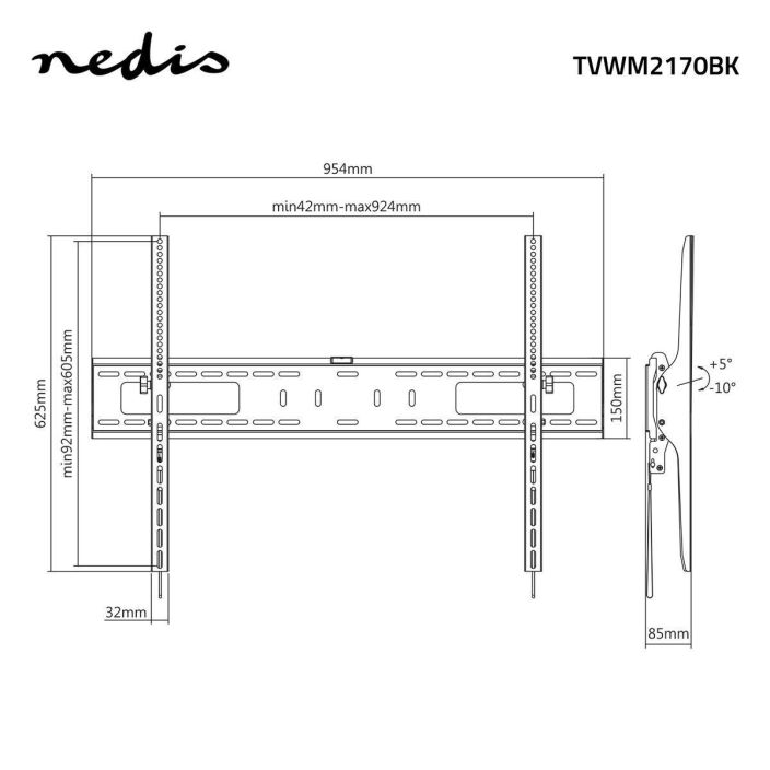Nedis Kallistettava TV-Seinäteline 60-100 &quot; Teräs Musta tuotekuva 3