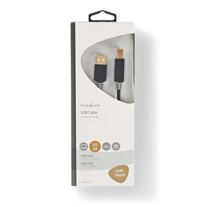 Nedis USB A Uros - USB-B Male kaapeli  2M Tulostimen ja tietokoneen liitoskaapeli
