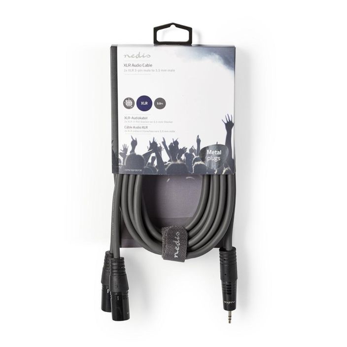 Nedis XLR-Audiokaapeli  2 xUros-Uros, 3,5 mm 3M Kytke soittimia, mikrofoneja, vahvistimia ja DJ-laitteita toisiinsa talla