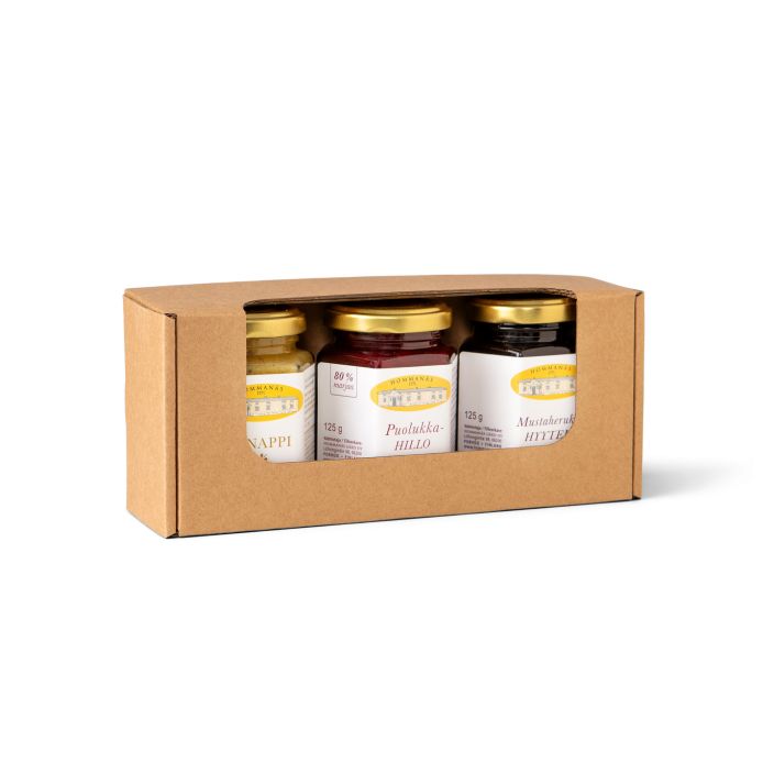 Joululahjalaatikko sinappi 110g puolukkahillo 125g mustaheruk.hyytelo 125g