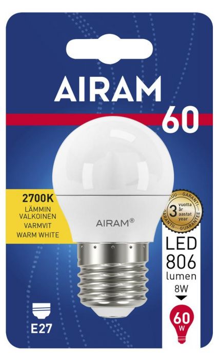 Airam LED-koristelamppu E27 2700K 806lm Kattava Airam led 2700K blister -mallisto tayttaa kodin eri lampputarpeet. Lamppujen