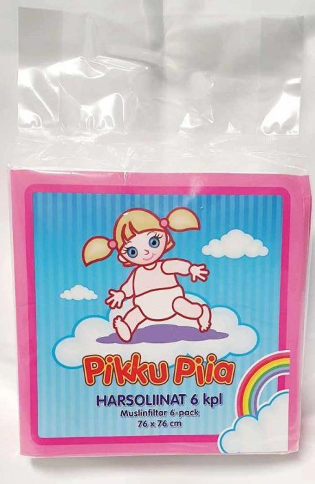 Pikku Piia Harsoliina 6kpl/pkt toimivat "pulautusliinoina", uniriepuina ja taiteltuina vaippoina vaippahousujen tai Pikku Piia Harsoliina 6kpl/pkt toimivat "pulautusliinoina", uniriepuina ja taiteltuina vaippoina vaippahousujen tai