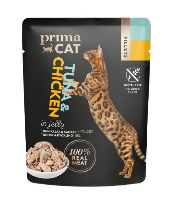 PrimaCat Fillets Tonnikalaa ja kanaa hyyt 50 g Kissasi on lihansyoja ja tarvitsee ruokavalioonsa runsaasti lihaa voidakseen