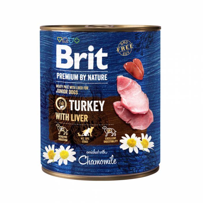 Brit Premium by Nature kalkkuna-maksa pennuille 800 g Kalkkunaa ja maksaa pateessa, taysravintoa koiranpennuille.