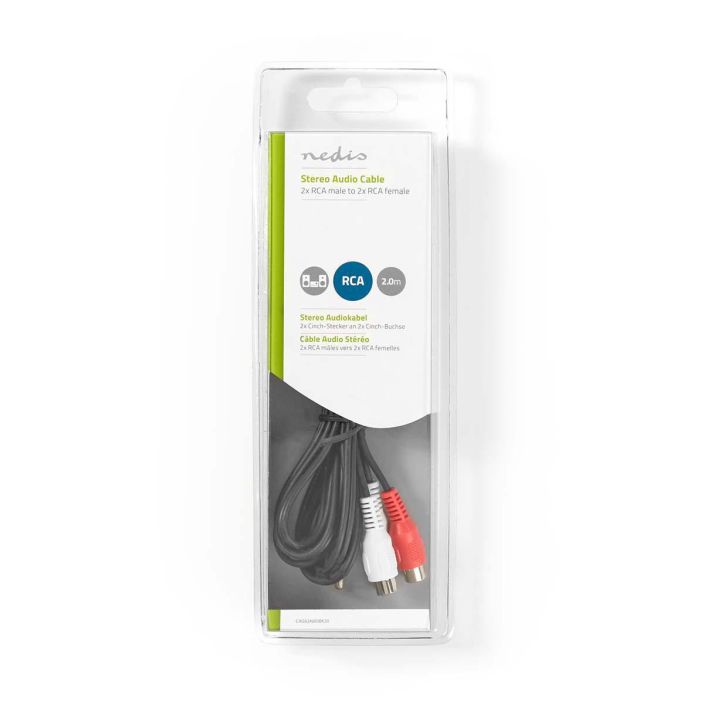 Nedis stereoaudiokaapeli 2x RCA Uros - 2x RCA Naaras 2M Tama stereo aanijatkokaapeli, jossa on RCA-liittimet soveltuu