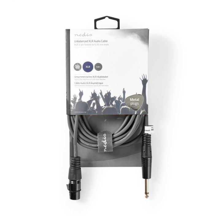 Nedis Balansoimaton XLR-Audiokaapeli Naaras – Uros, 6,35mm 5M Kytke mikrofoneja, vahvistimia ja DJ-laitteita toisiinsa talla
