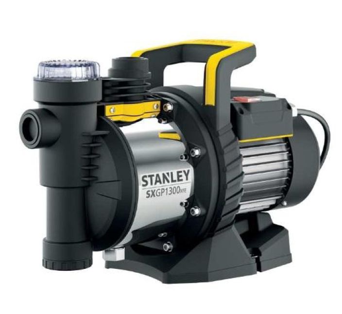 Stanley Puutarhapumppu 1300W U-kahva. Nosto maks. 50m. Imusyvyys maks. 8m. Tuotto 4500l/h. Raekoko maks. 1mm. 1m