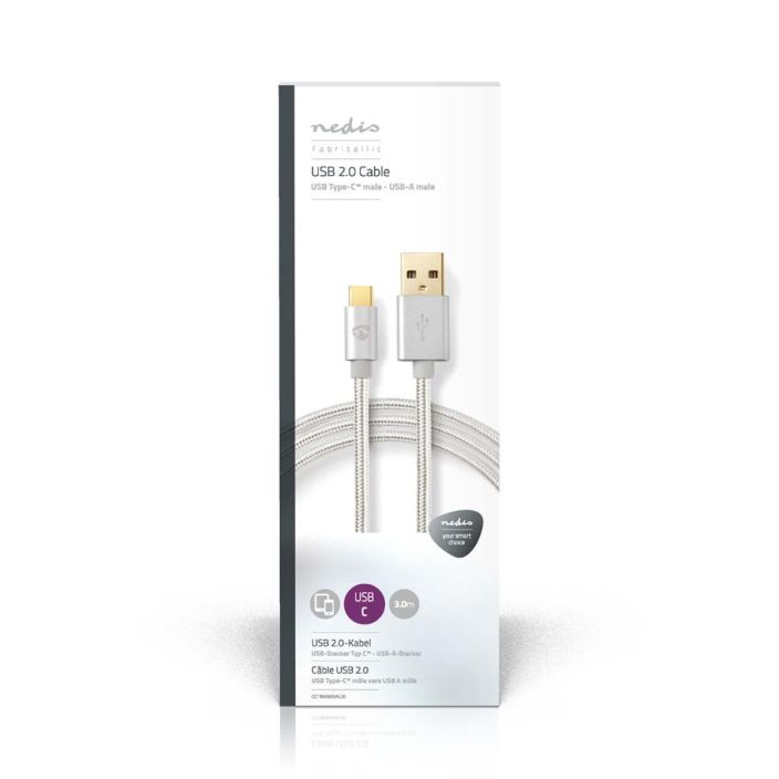 Nedis USB-C-USB-C latauskaapeli 3M Talla huippuluokan kullatulla Nedis® USB 2.0 -synkronointi-, lataus- ja AV-tukikaapelilla