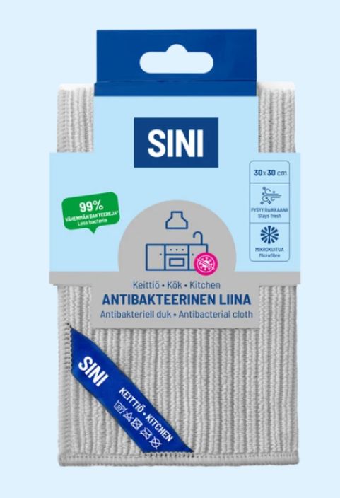 Sini Antibakteerinen Keittioliina 30x30cm Vahentaa mikrobeja yli 99%, ehkaisee hajujen muodostumista ja sailyy tehokkaana Sini Antibakteerinen Keittioliina 30x30cm Vahentaa mikrobeja yli 99%, ehkaisee hajujen muodostumista ja sailyy tehokkaana