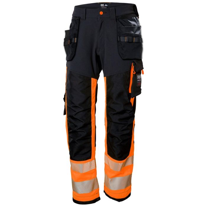 Helly Hansen Work Wear Icu Huomio Riipputaskuhousut 1 Lk. Otanssi/harmaa Kestava neljaan suuntaan joustava kangas nayttaa ja