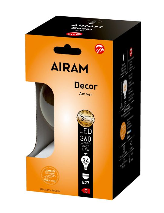 Airam Dim LED-Decor lamppu E27 2200K 380lm -Energialuokka: A+ -Varilampotila: 2200K -Himmennettava -Kanta: E27/G95 -Teho: