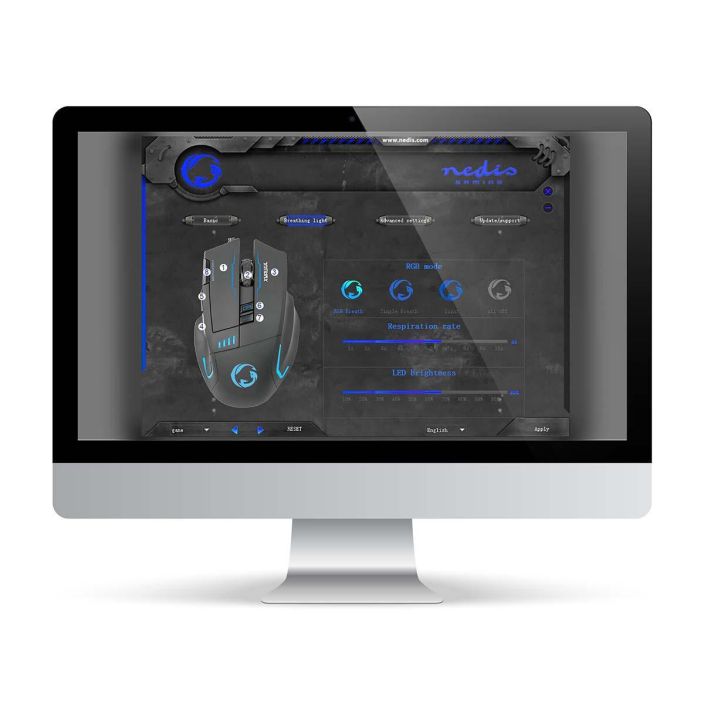 Nedis langallinen pelihiiri • Kahdeksan painiketta • Valaistu • Optinen tarkkuus jopa 4 000 dpi • Kestava - punottu johto ja