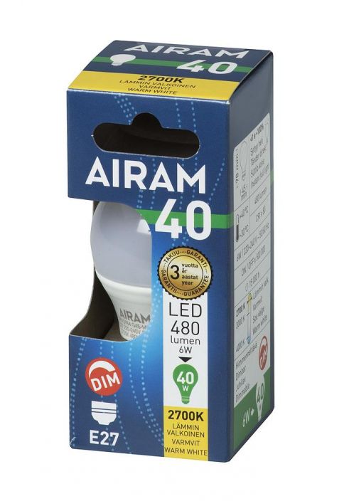 Airam Dim LED-koristelamppu E27 2700K 480lm Tarkeimmat kodin valaistustarpeet kattava lamppusarja, jonka kaikki mallit voi