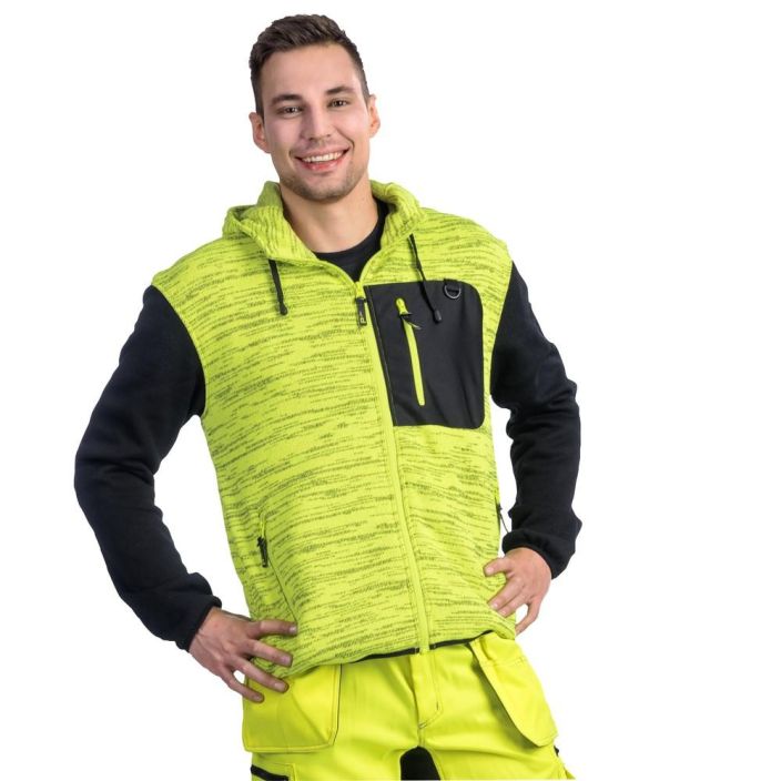 TAKKI FLEECE INDIUM KELTAINEN - edessa vetoketju - rintatasku ja sivutaskut - saadettava huppu