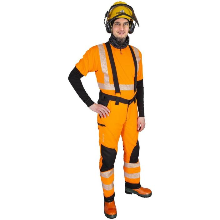 Patron HOUSUT METSURI FL.ORANS/MUSTA EN381 LK1 - 93% polyesteri, 7% spandex, 225 g/m² - joustava ja hengittava materiaali -