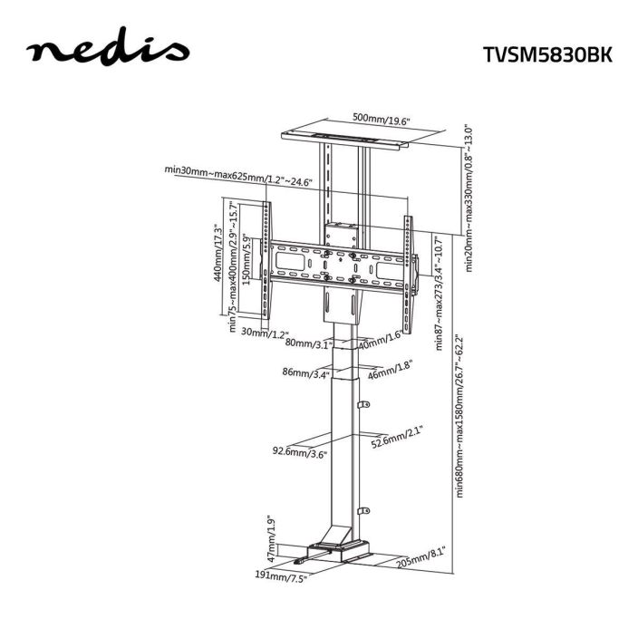 Nedis Moottoroitu TV-teline 37 - 65 &quot; Kauko-ohjattu Teras Musta Nedis®-TV-nostin varmistaa, etta televisiosi on siististi