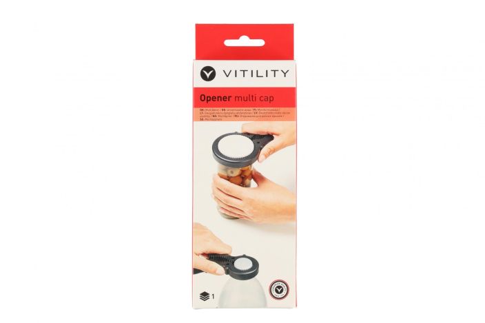 Vitility Yleisavaaja monitoimi Liukumattomalla purkinavaajalla voi avata ja sulkea erikokoisia korkkeja tai kansia pienempaa