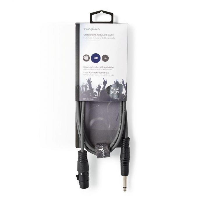 Nedis Balansoimaton XLR-Audiokaapeli Naaras-Uros, 6,35mm 1,5M Kytke mikrofoneja, vahvistimia ja DJ-laitteita toisiinsa talla