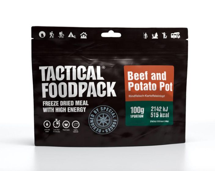 Tactical Foodpack Nauta-perunapata 100g retkiateria Nauta-perunapata on Tactical Foodpackin versio prahalaisesta gulassista.