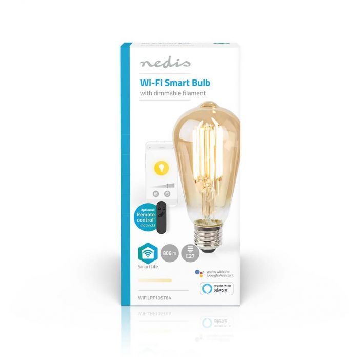 Nedis SmartLife LED Filamenttilamppu | Wi-Fi | E27 | 806 lm | 7 W | Lammin Valkoinen | 1800 - 3000 K | Lasi | Android™ / IOS
