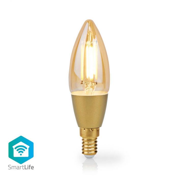 Nedis SmartLife LED Filamenttilamppu | Wi-Fi | E14 | 470 lm | 4.9 W | Lammin Valkoinen | 1800 - 3000 K | Lasi | Android™ /