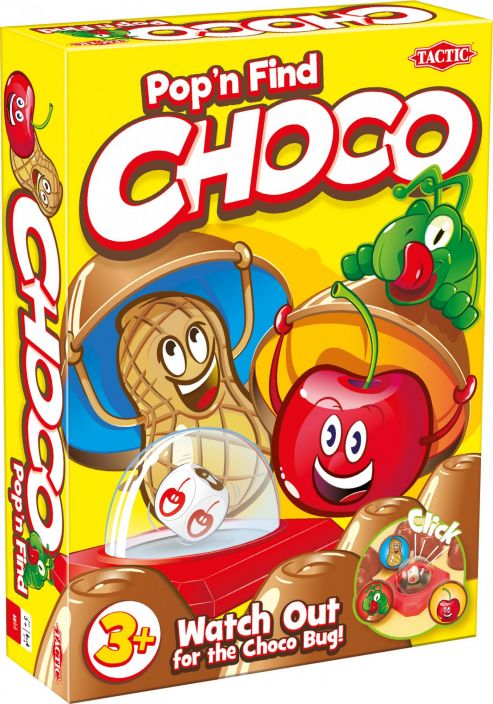 Choco (FI) Choco on leikki-ikaisten suosikkipeli, jossa yhdistyy muisti- ja noppapeli. Paina pop-o-matic -nopan kupua ja