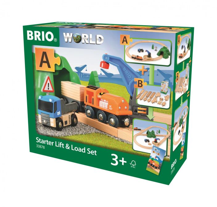 Brio Lift and Load -aloitussetti Kaikki kyytiin! Lift and Load -aloitussetti sopii mainiosti ensimmaiseksi osaksi BRIO World