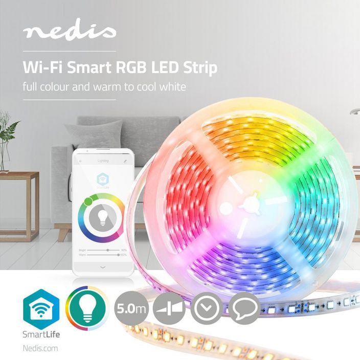 Nedis Wi-Fi Smart LED-nauha | RGB + Lammin / Kylma valkoinen | 5 m WIFILS50CRGBW